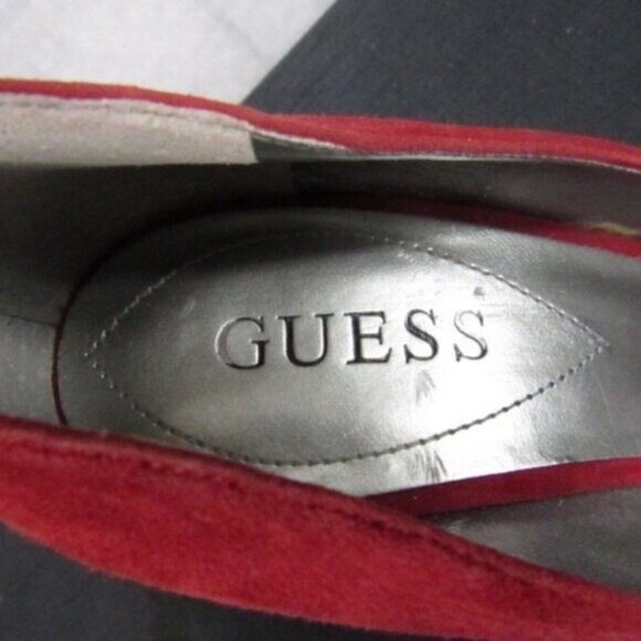 Guess Womens Red Suede Peep Toe Platform Heels Size 6.5 - Picture 6 of 6